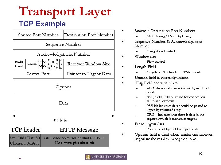 Transport Layer TCP Example Source Port Number Destination Port Number Sequence Number Acknowledgement Number