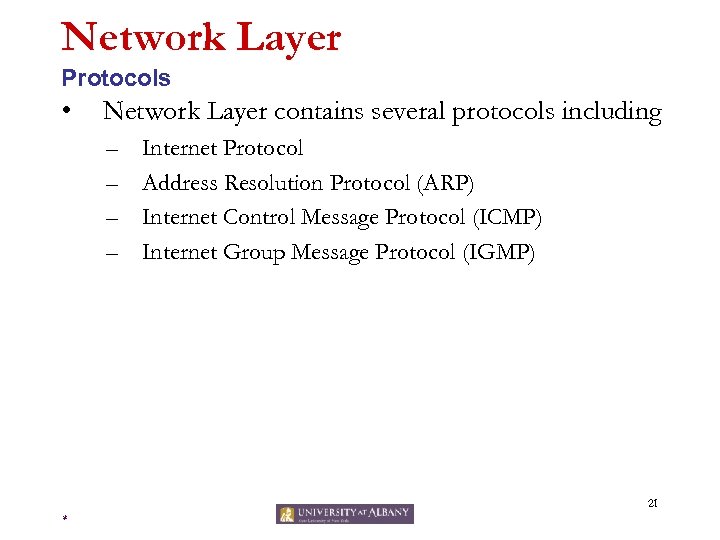 Network Layer Protocols • Network Layer contains several protocols including – – Internet Protocol