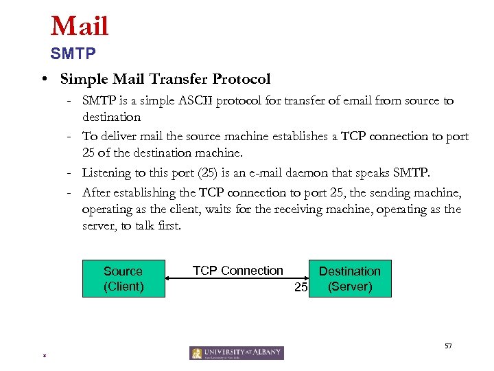 Mail SMTP • Simple Mail Transfer Protocol - SMTP is a simple ASCII protocol