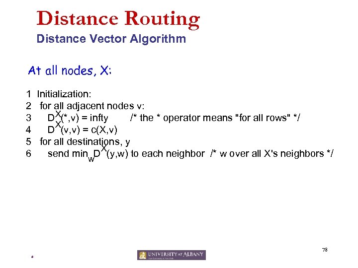 Distance Routing Distance Vector Algorithm At all nodes, X: 1 Initialization: 2 for all