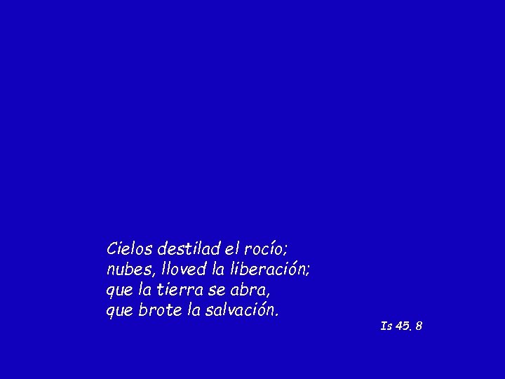 Cielos destilad el rocío; nubes, lloved la liberación; que la tierra se abra, que