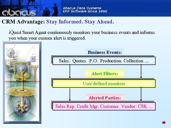 CRM Advantage: Stay Informed. Stay Ahead. i. Quest Smart Agent continuously monitors your business