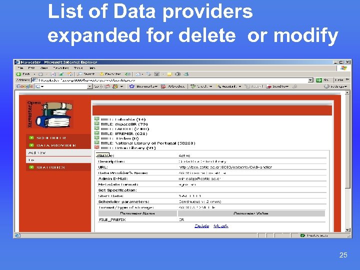 List of Data providers expanded for delete or modify 25 