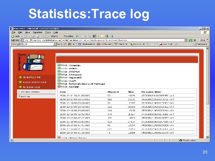 Statistics: Trace log 26 