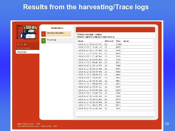 Results from the harvesting/Trace logs 28 