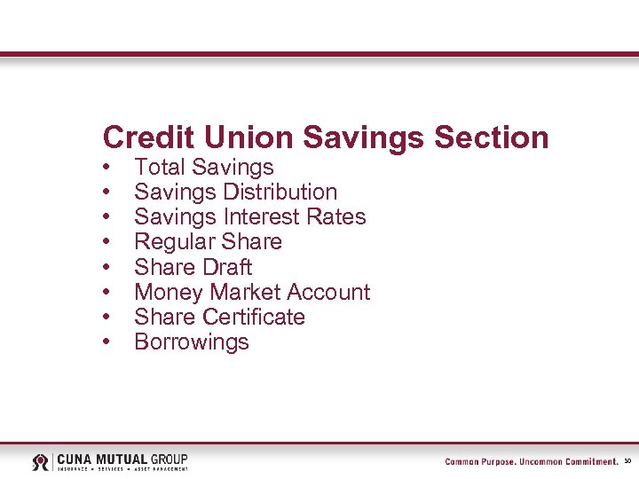 Credit Union Savings Section • • Total Savings Distribution Savings Interest Rates Regular Share