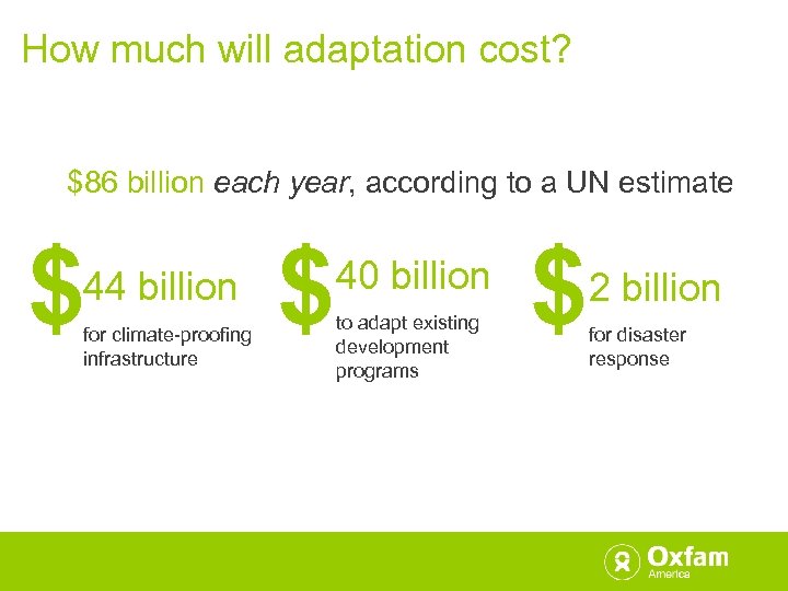 How much will adaptation cost? $86 billion each year, according to a UN estimate