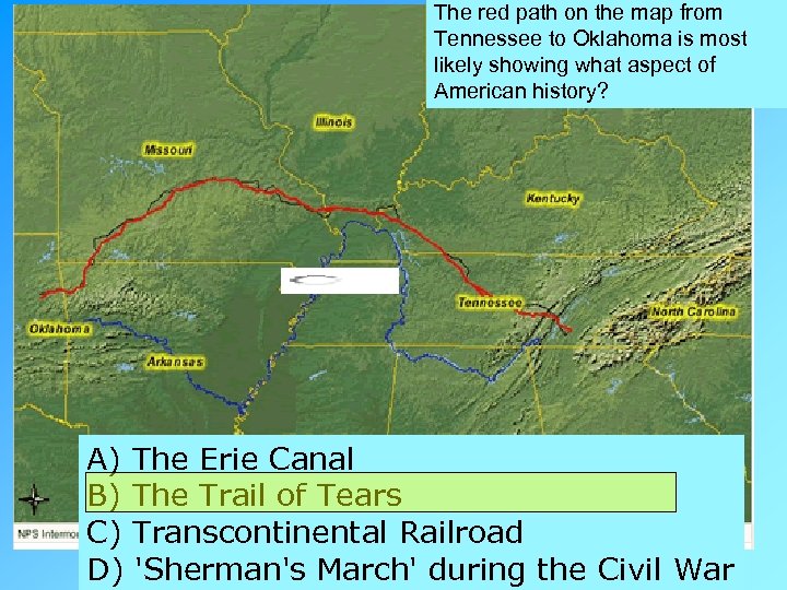 The red path on the map from Tennessee to Oklahoma is most likely showing