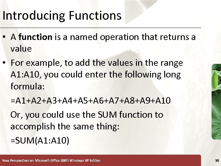 Introducing Functions XP • A function is a named operation that returns a value