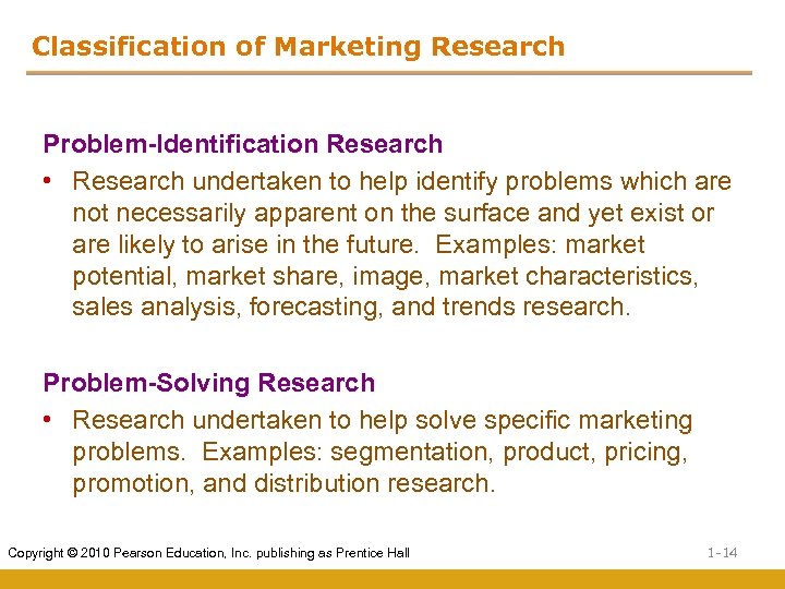 Classification of Marketing Research Problem-Identification Research • Research undertaken to help identify problems which