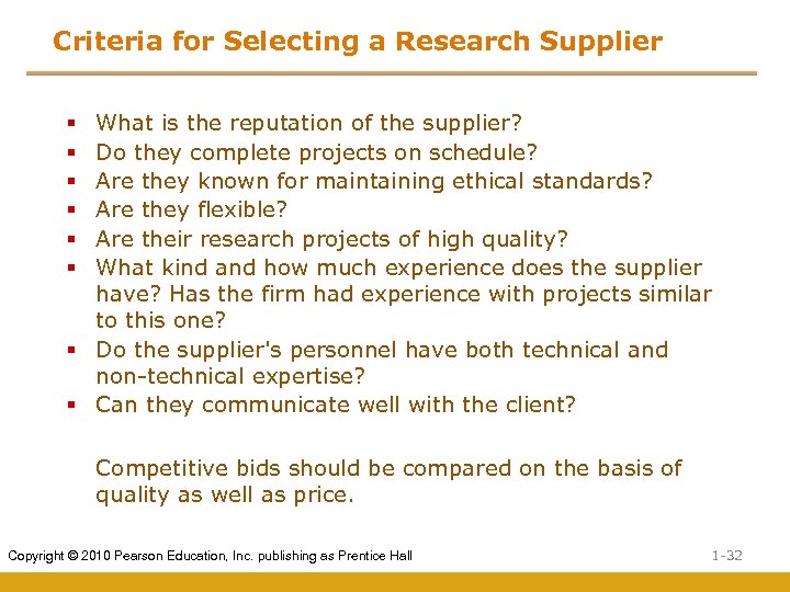 Criteria for Selecting a Research Supplier What is the reputation of the supplier? Do