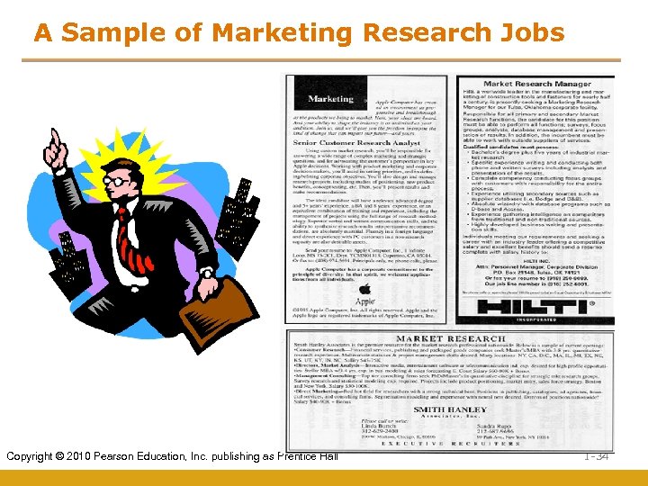 A Sample of Marketing Research Jobs Copyright © 2010 Pearson Education, Inc. publishing as