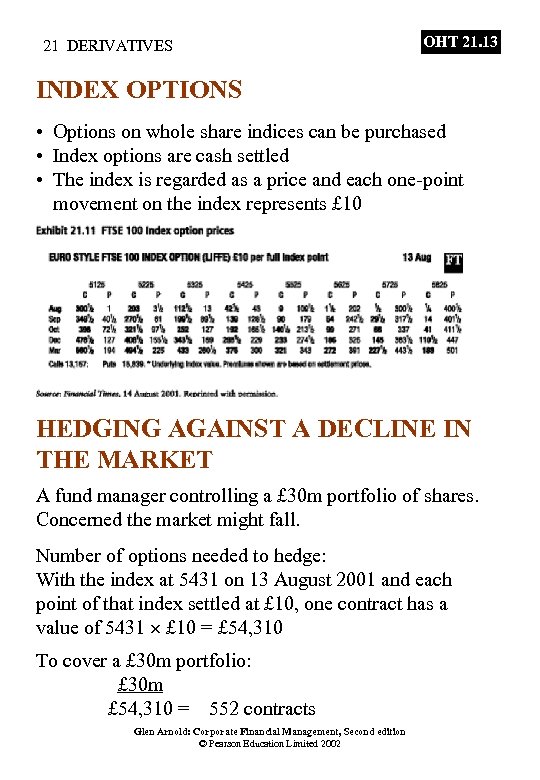 21 DERIVATIVES OHT 21. 13 INDEX OPTIONS • Options on whole share indices can