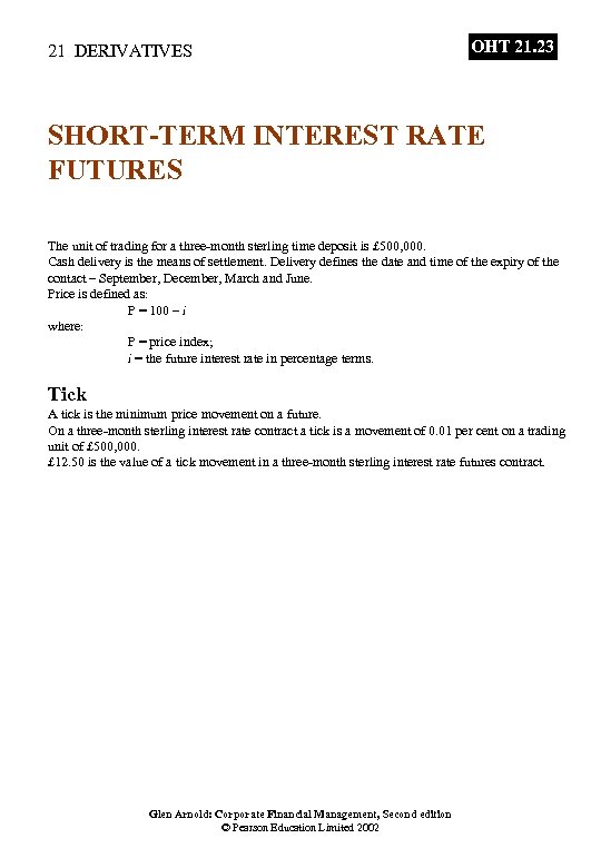 21 DERIVATIVES OHT 21. 23 SHORT-TERM INTEREST RATE FUTURES The unit of trading for