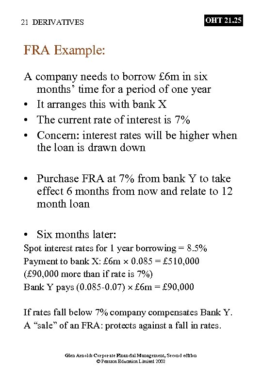 21 DERIVATIVES OHT 21. 25 FRA Example: A company needs to borrow £ 6