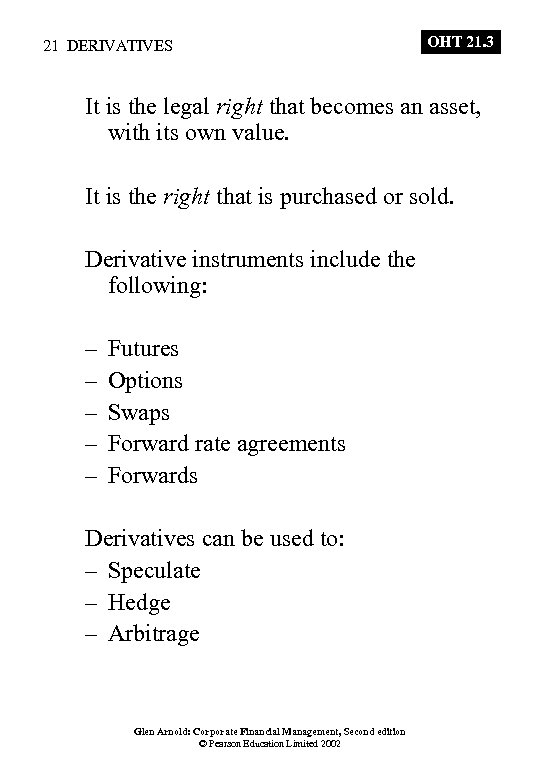 21 DERIVATIVES OHT 21. 3 It is the legal right that becomes an asset,