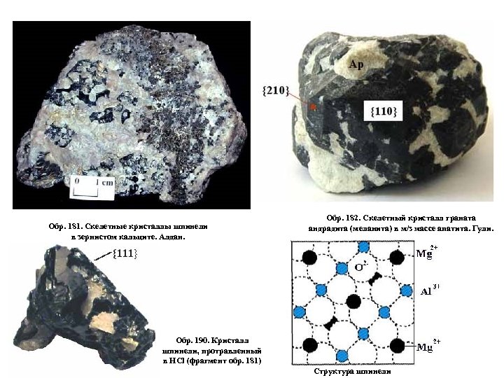 Обр. 181. Скелетные кристаллы шпинели в зернистом кальците. Алдан. Обр. 182. Скелетный кристалл граната