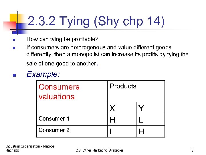 2. 3. 2 Tying (Shy chp 14) n n How can tying be profitable?