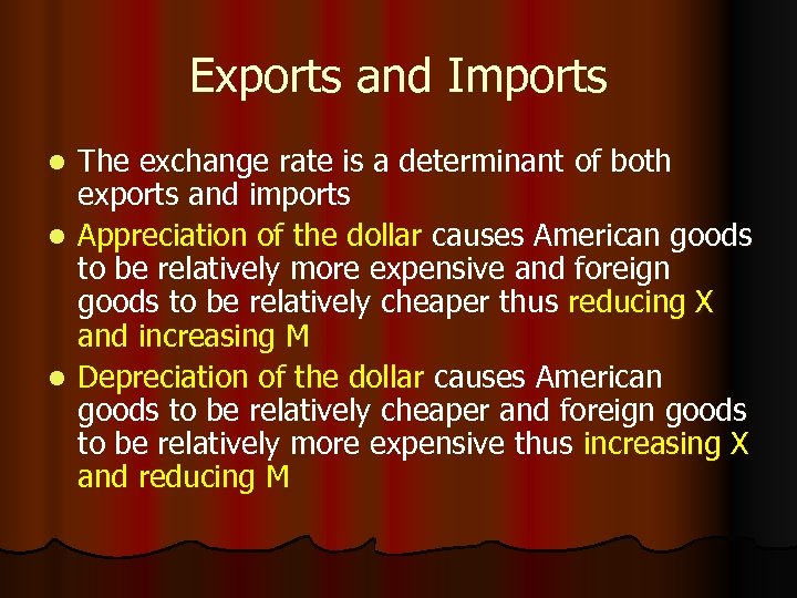 Exports and Imports The exchange rate is a determinant of both exports and imports