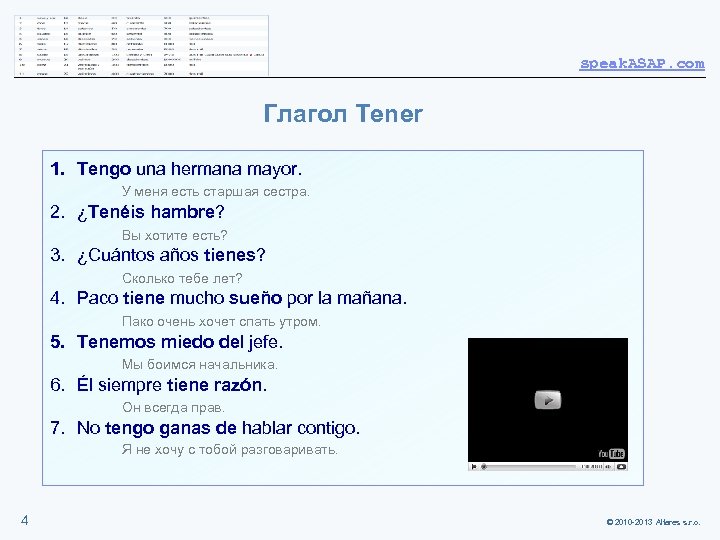 speak. ASAP. com Глагол Tener 1. Tengo una hermana mayor. У меня есть старшая