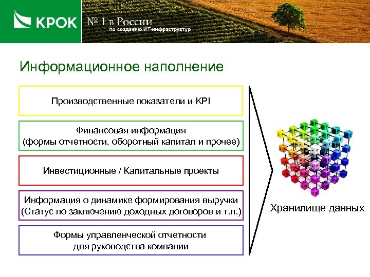 Информационное наполнение Производственные показатели и KPI Финансовая информация (формы отчетности, оборотный капитал и прочее)