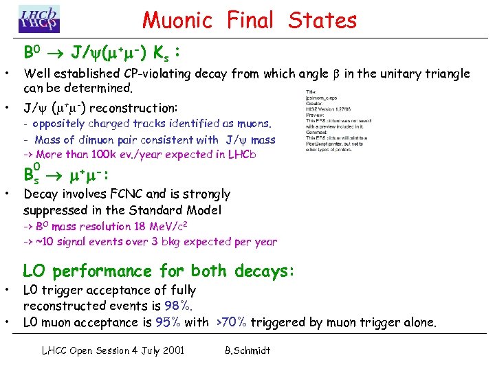 Muonic Final States • • • B 0 J/ ( + -) Ks :