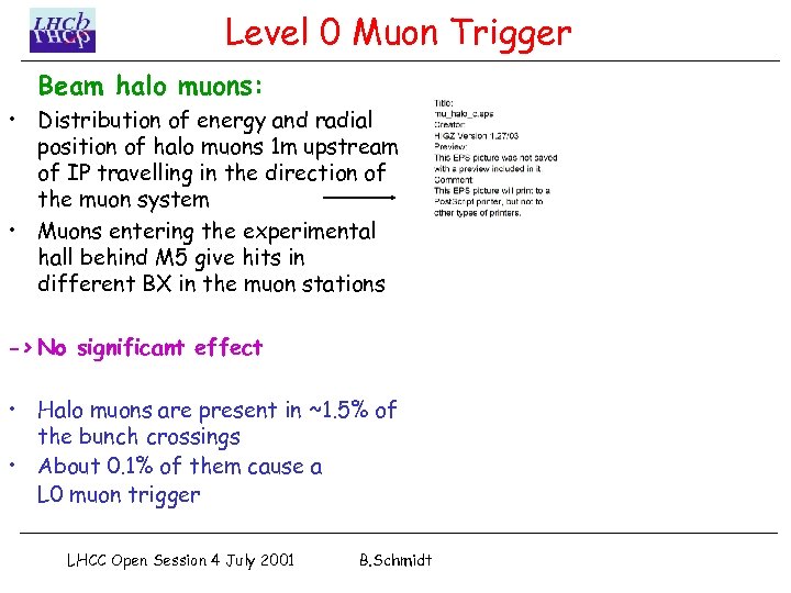 Level 0 Muon Trigger Beam halo muons: • Distribution of energy and radial position