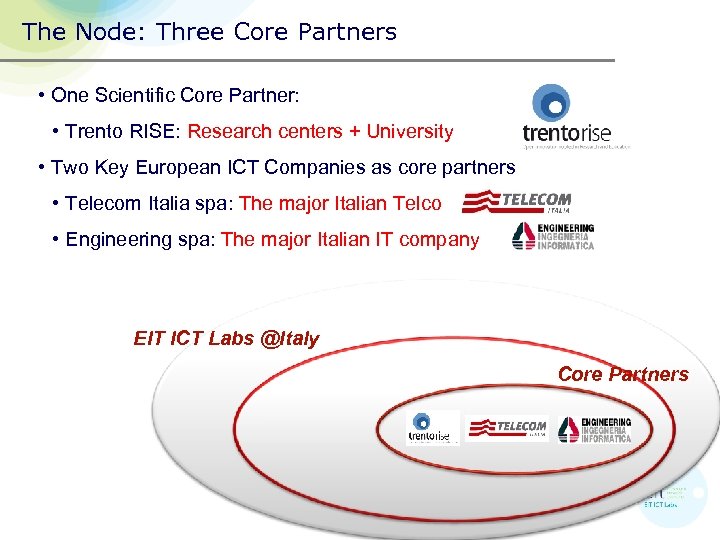 The Node: Three Core Partners • One Scientific Core Partner: • Trento RISE: Research