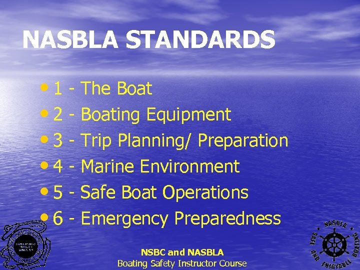 NASBLA STANDARDS • 1 - The Boat • 2 - Boating Equipment • 3