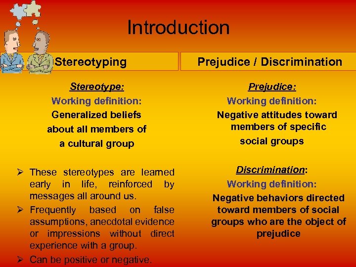 Introduction Stereotyping Stereotype: Working definition: Generalized beliefs about all members of a cultural group