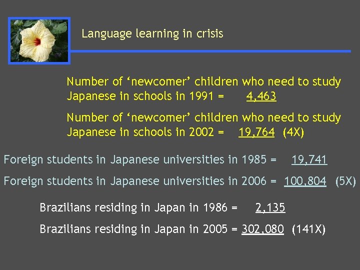 Language learning in crisis Number of ‘newcomer’ children who need to study Japanese in