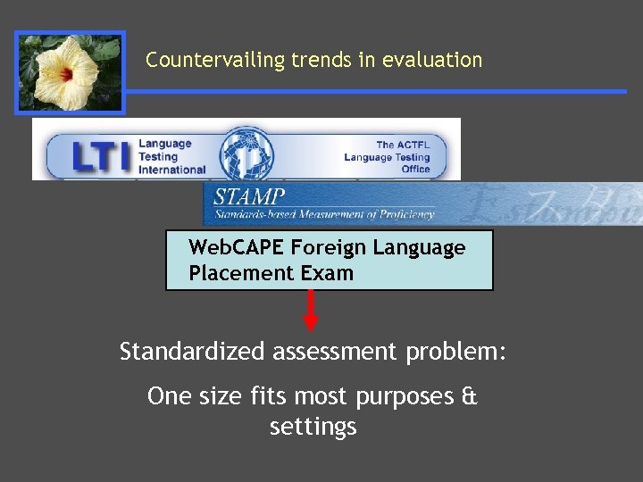 Countervailing trends in evaluation Web. CAPE Foreign Language Placement Exam Standardized assessment problem: One