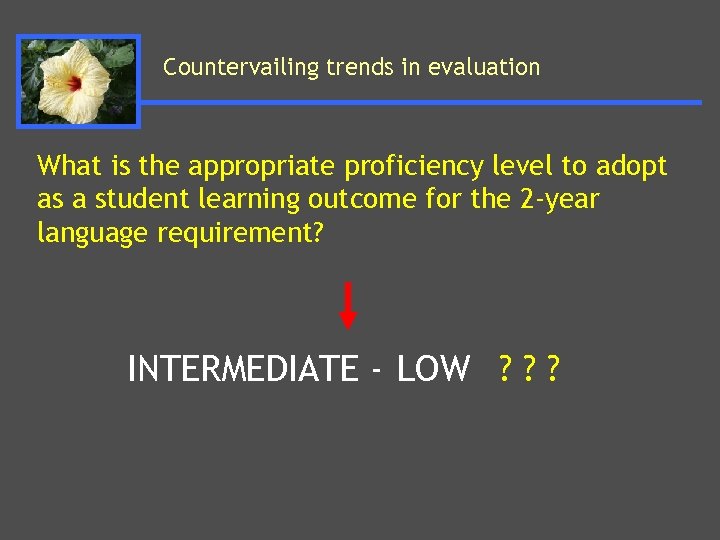 Countervailing trends in evaluation What is the appropriate proficiency level to adopt as a