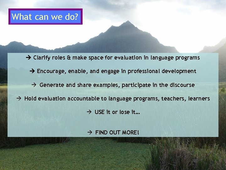 What can we do? Clarify roles & make space for evaluation in language programs