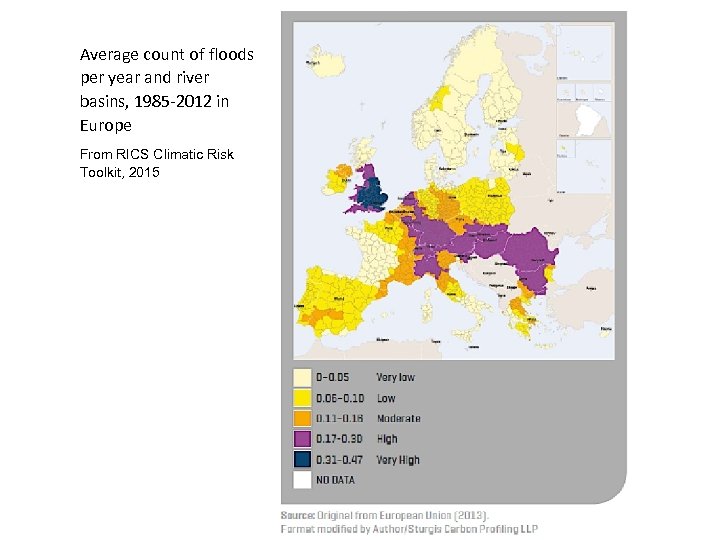 Average count of floods per year and river basins, 1985 -2012 in Europe From