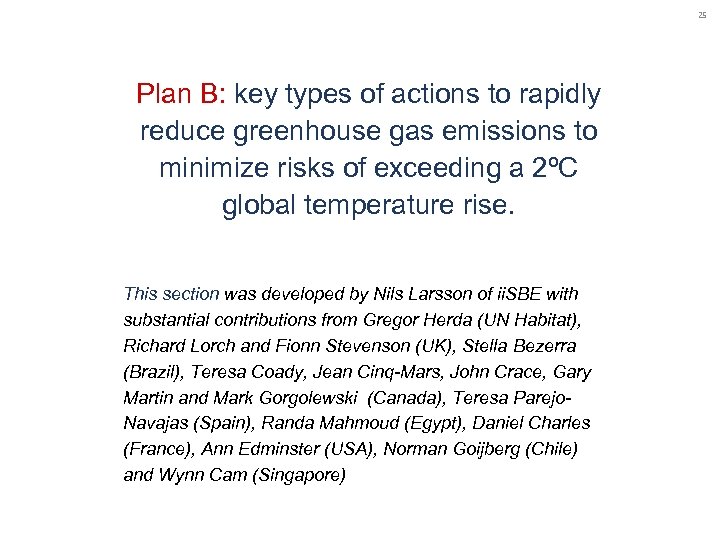 25 Plan B: key types of actions to rapidly reduce greenhouse gas emissions to