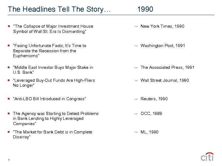 The Headlines Tell The Story… 1990 “The Collapse of Major Investment House: Symbol of
