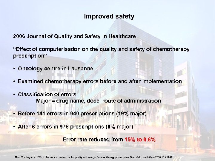 Improved safety 2006 Journal of Quality and Safety in Healthcare “Effect of computerisation on