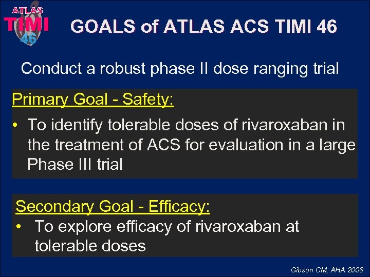 ATLAS TIMI 46 GOALS of ATLAS ACS TIMI 46 Conduct a robust phase II