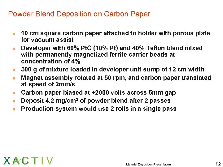 Powder Blend Deposition on Carbon Paper n n n n 10 cm square carbon