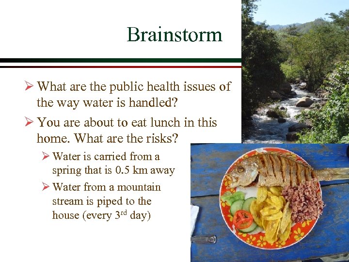 Brainstorm Ø What are the public health issues of the way water is handled?