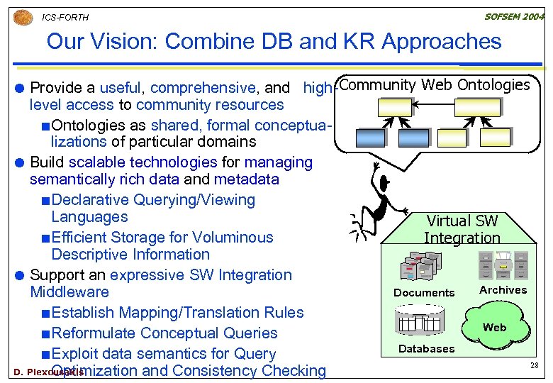 ICS-FORTH SOFSEM 2004 Our Vision: Combine DB and KR Approaches Provide a useful, comprehensive,