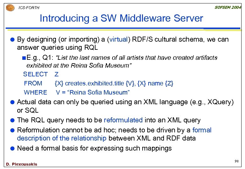 SOFSEM 2004 ICS-FORTH Introducing a SW Middleware Server By designing (or importing) a (virtual)