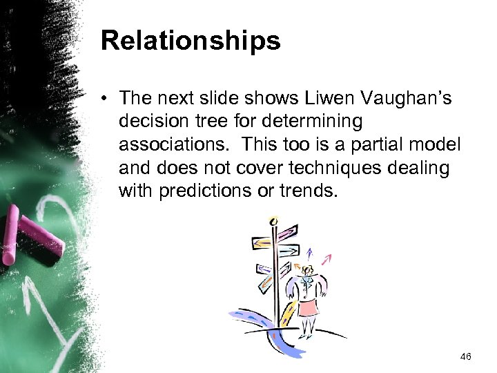 Relationships • The next slide shows Liwen Vaughan’s decision tree for determining associations. This