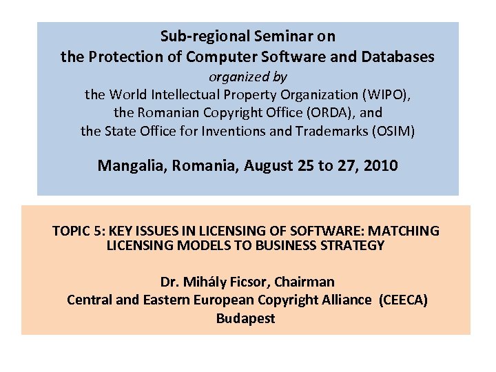 Sub-regional Seminar on the Protection of Computer Software and Databases organized by the World