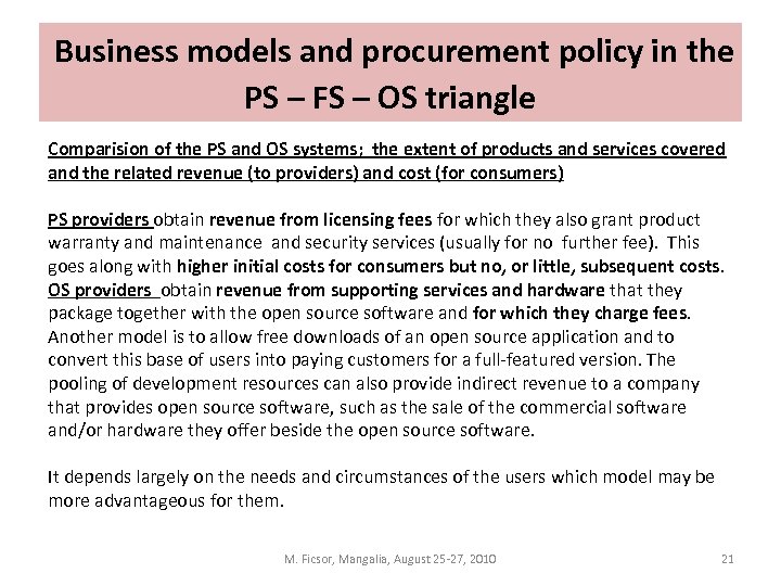  Business models and procurement policy in the PS – FS – OS triangle