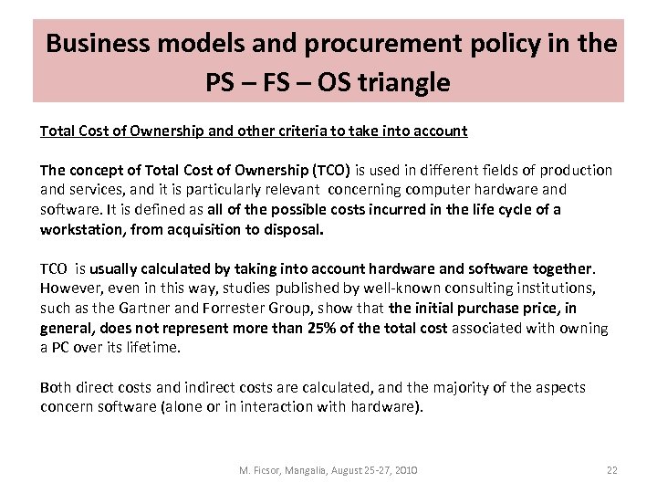  Business models and procurement policy in the PS – FS – OS triangle