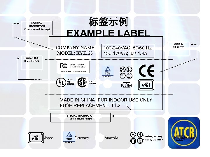 COMMON INFORMATION (Company and Ratings) 标签示例 EXAMPLE LABEL COMPANY NAME MODEL: XYZ 123 100