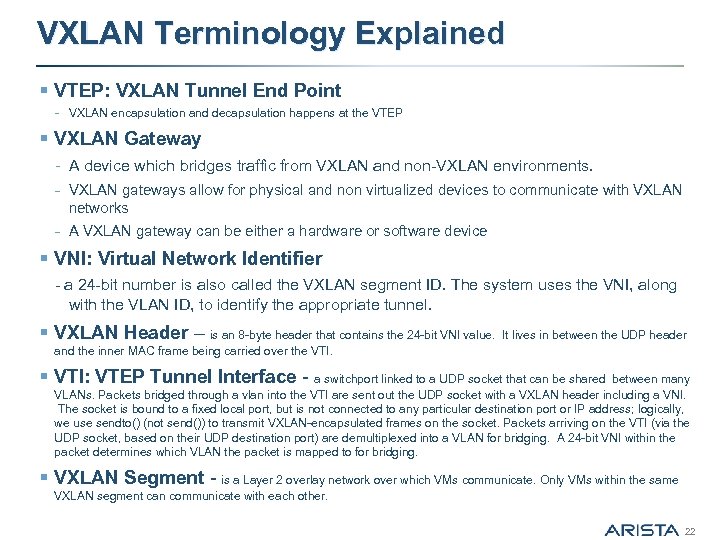 VXLAN Terminology Explained § VTEP: VXLAN Tunnel End Point - VXLAN encapsulation and decapsulation