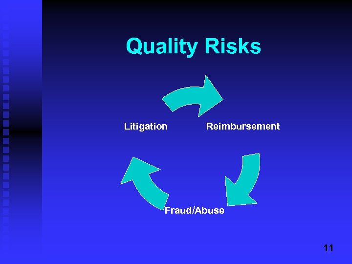 Quality Risks Litigation Reimbursement Fraud/Abuse 11 
